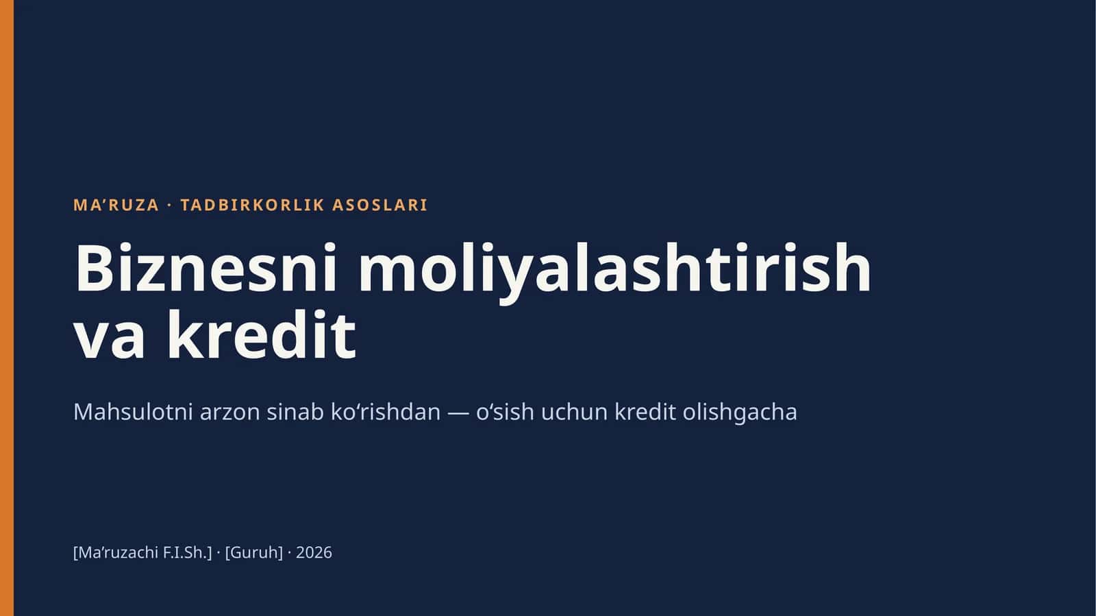 MA’RUZA · TADBIRKORLIK ASOSLARI 1