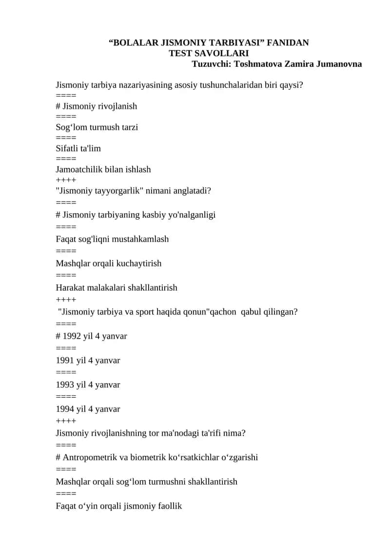 BOLALAR JISMONIY TARBIYASI 1