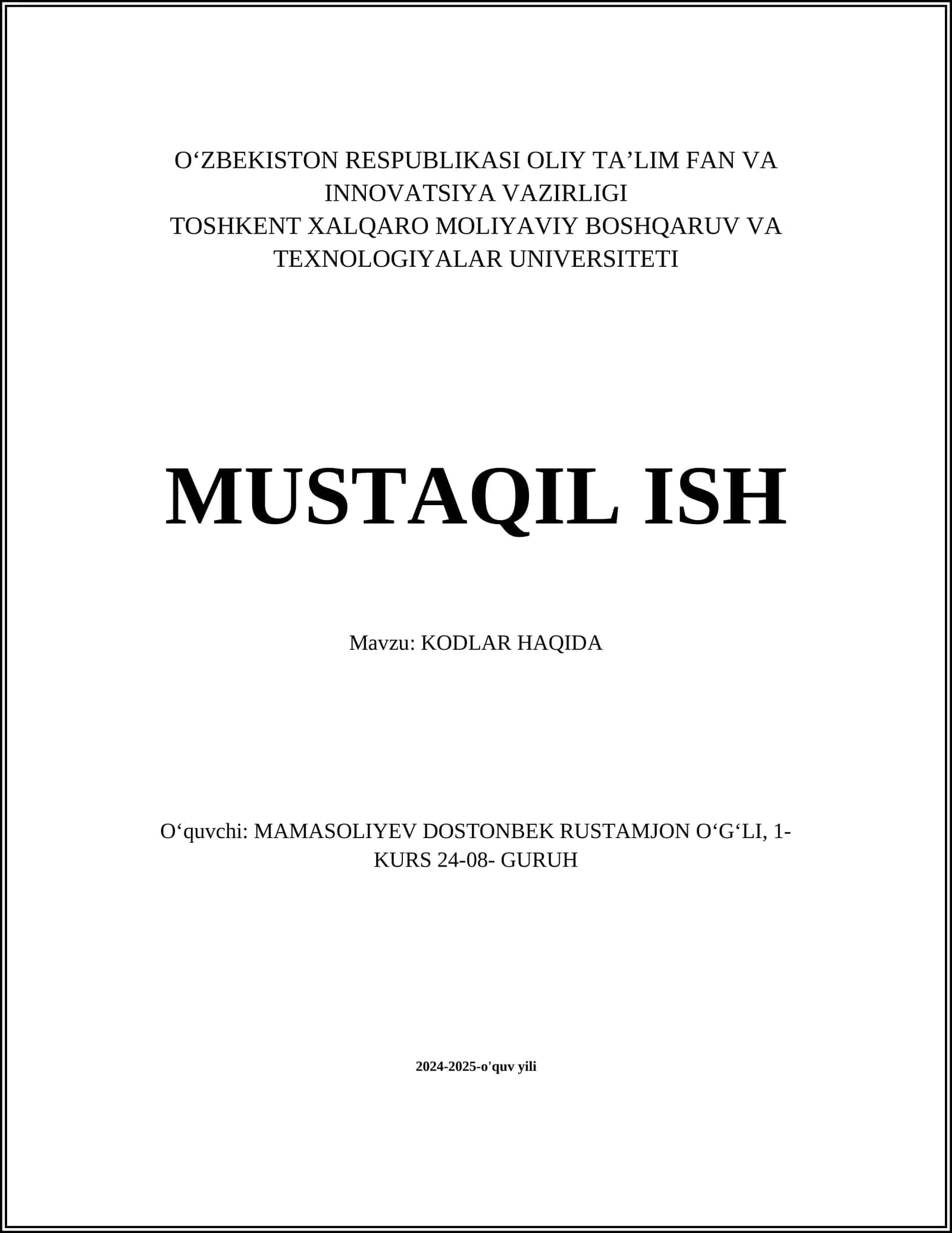 Kodlar Tarixi 1