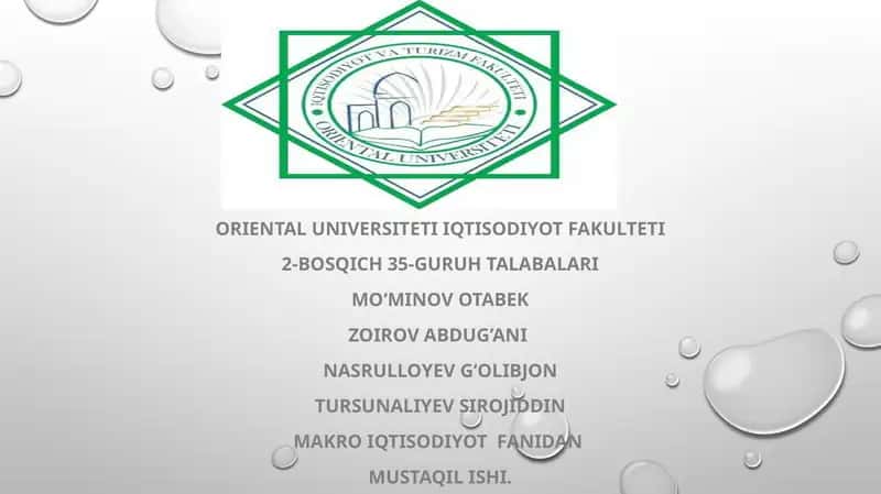 MAKRO IQTISODIYOT fanidan MUSTAQIL ISHI 1