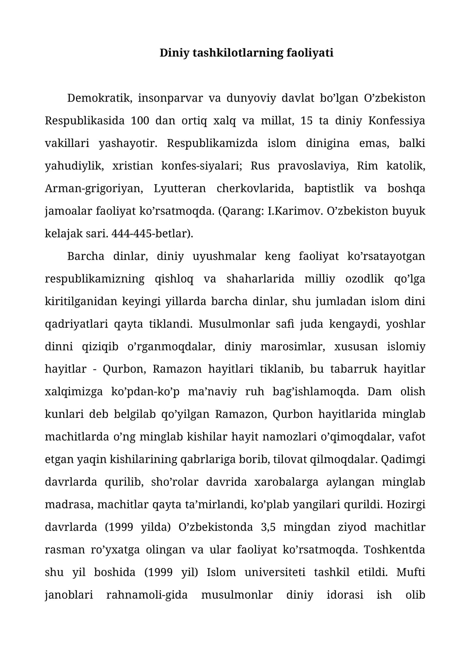 Diniy tashkilotlarning faoliyati 1