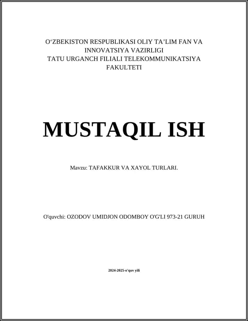 TAFAKKUR VA XAYOL TURLARI 1
