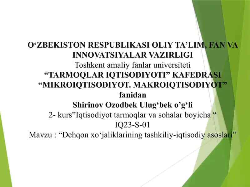 Dehqon xoʻjaliklarining tashkiliy-iqtisodiy asoslari 1