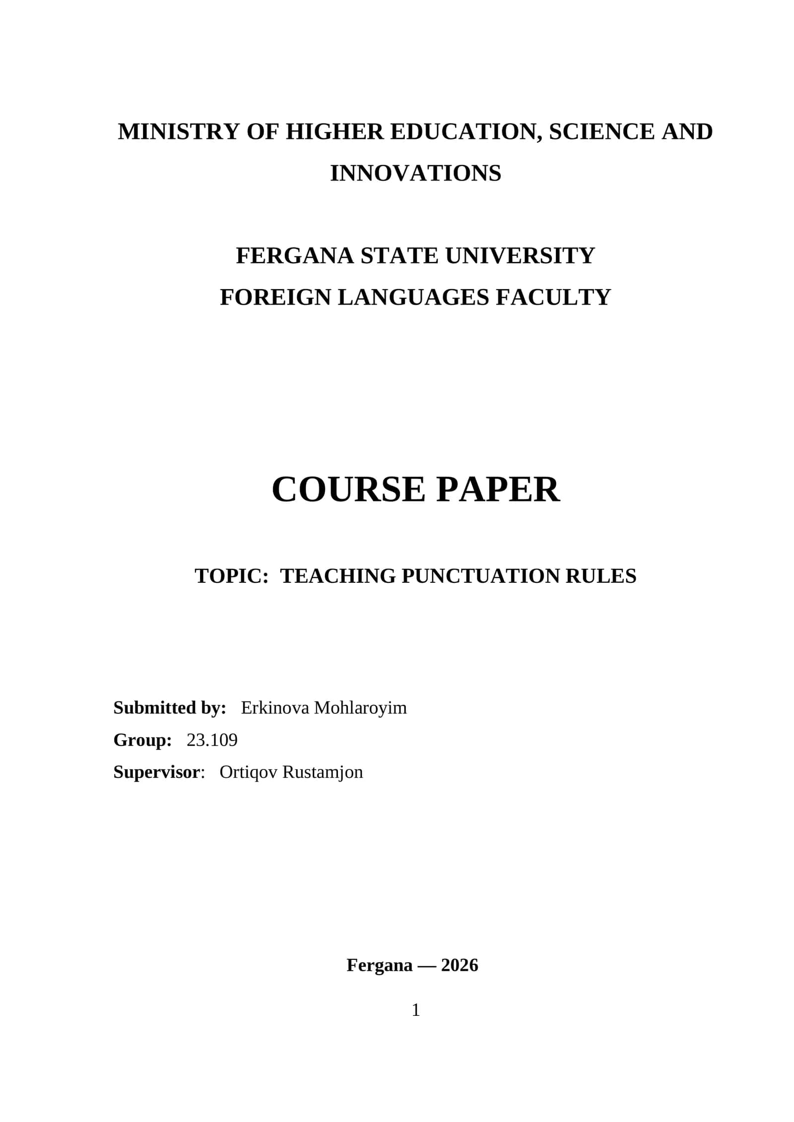 COURSE PAPER ON TEACHING PUNCTUATION RULES 1