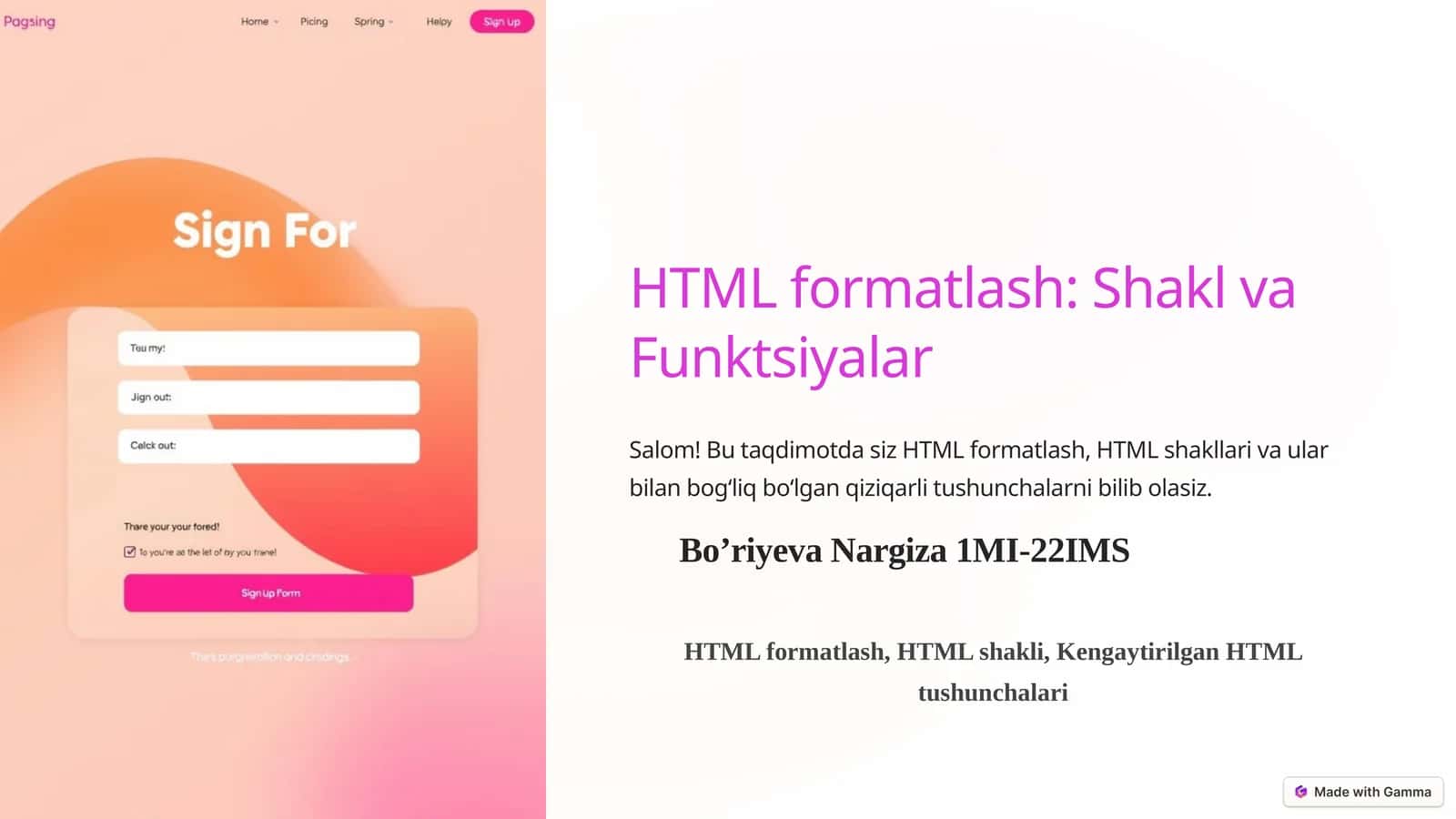 HTML formatlash: Shakl va Funktsiyalar 1