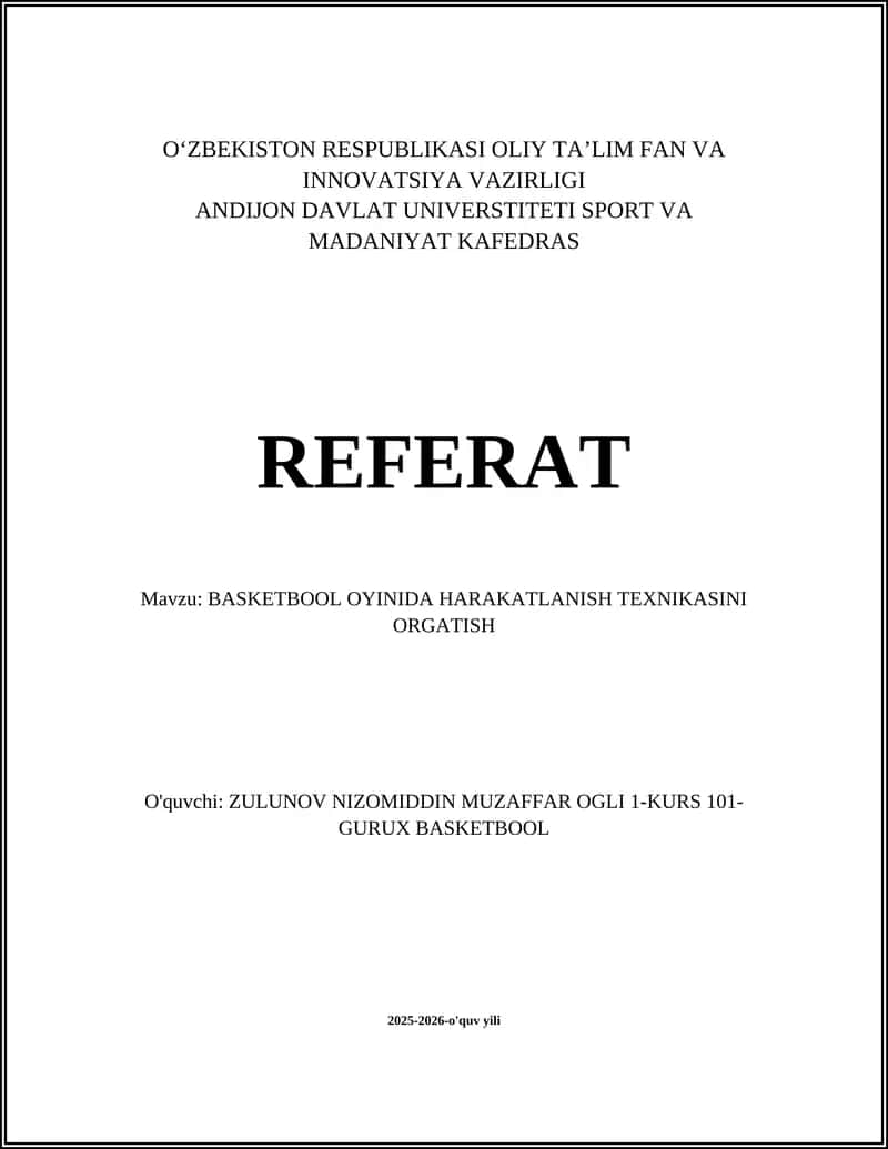 BASKETBOOL OYINIDA HARAKATLANISH TEXNIKASINI ORGATISH 1