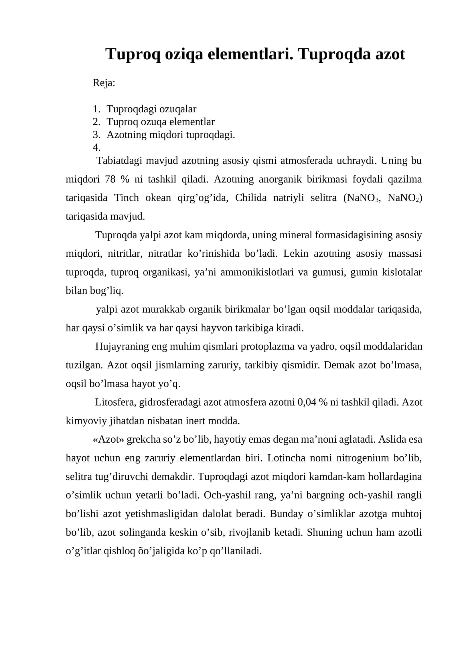 Tuproq oziqa elementlari. Tuproqda azot 1