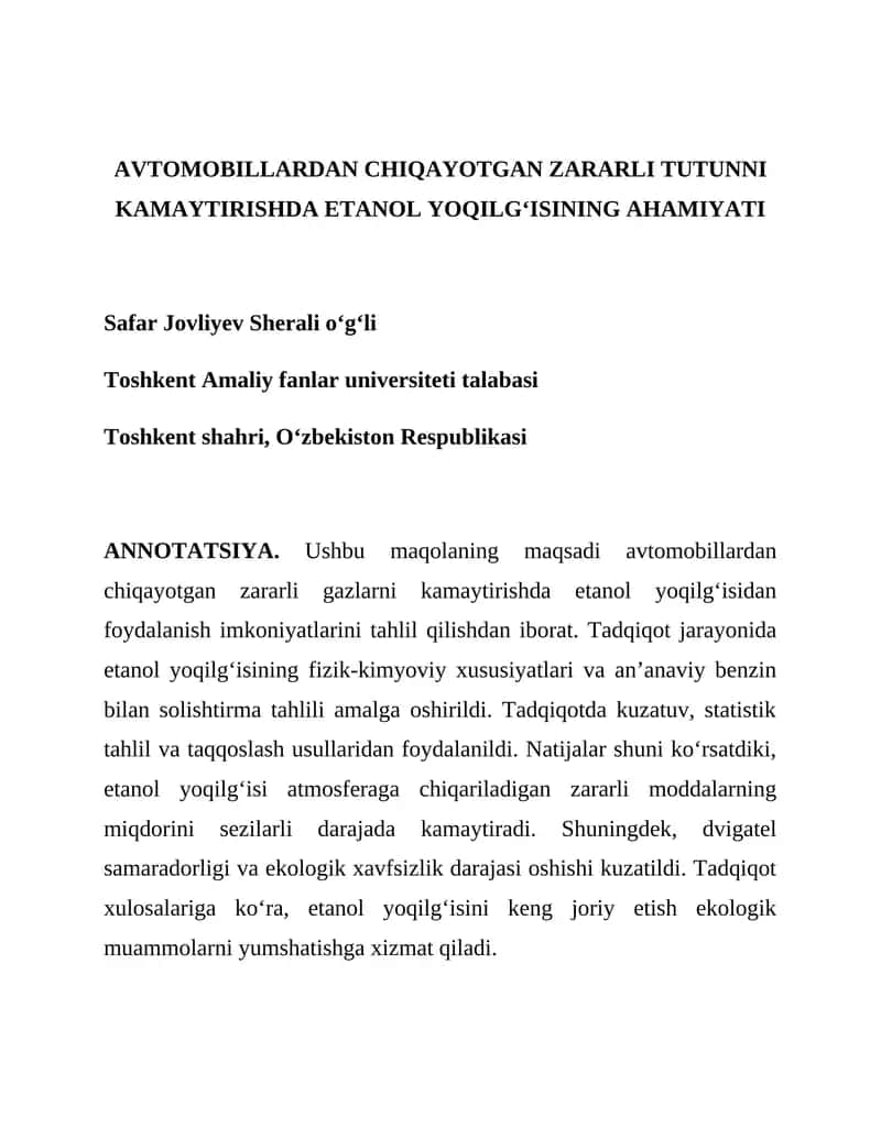 Etanol Yoqilg‘isining Ahamiyati 1