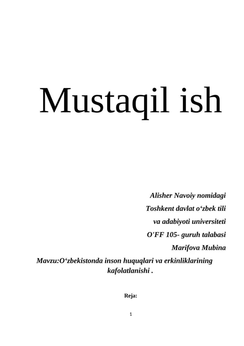Mustaqil ish: Oʻzbekistonda inson huquqlari 1