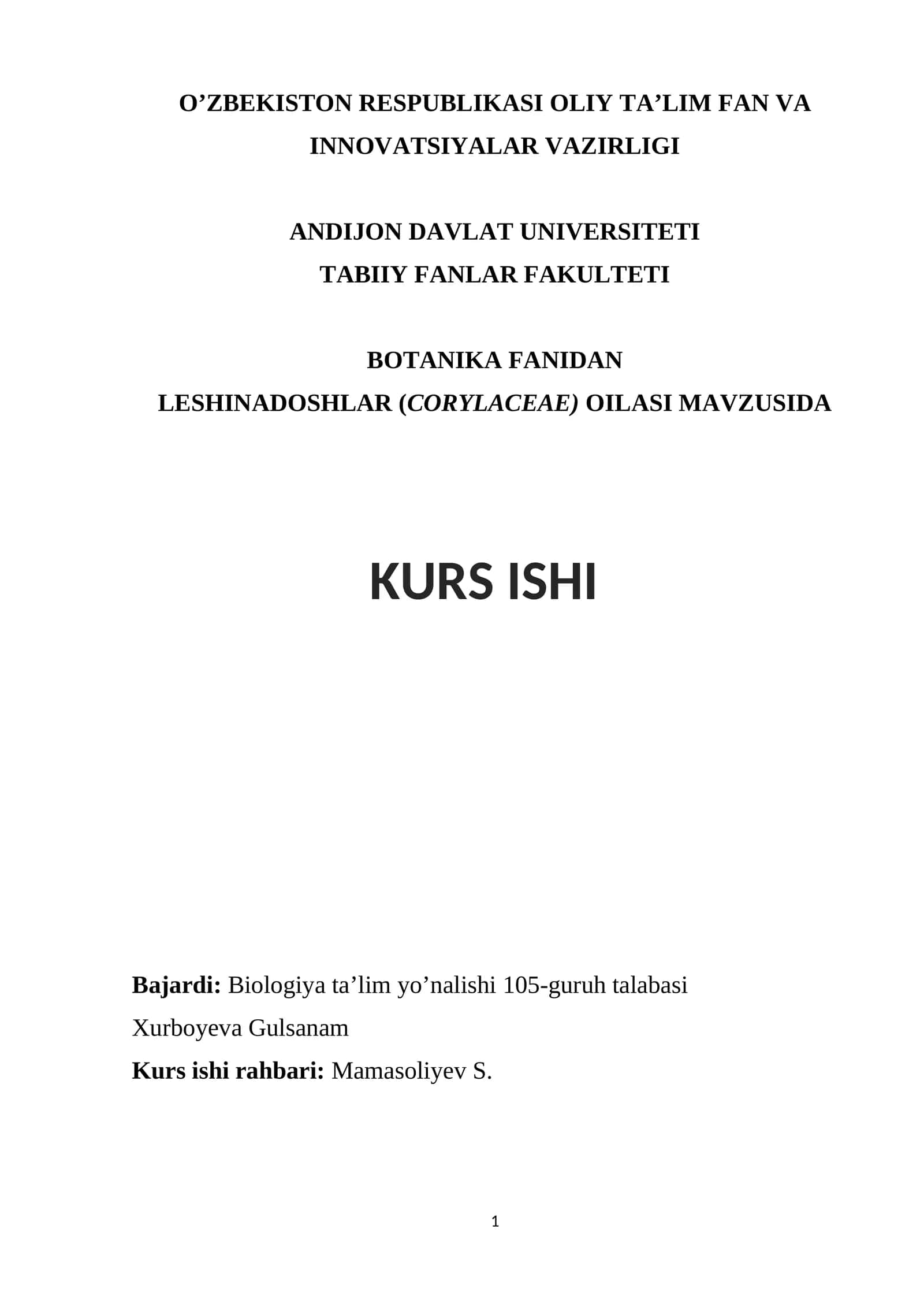 Leshinadoshlar (corylaceae) oilasi 1