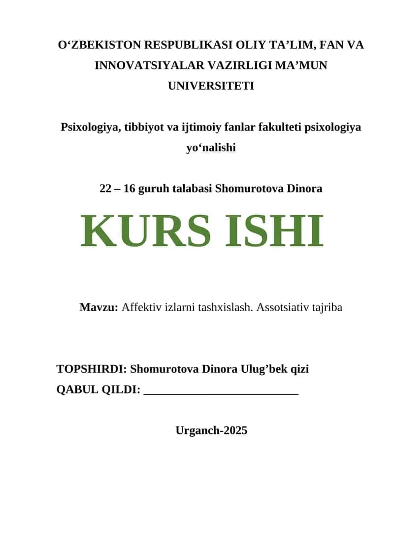 Affektiv izlarni tashxislash. Assotsiativ tajriba 1