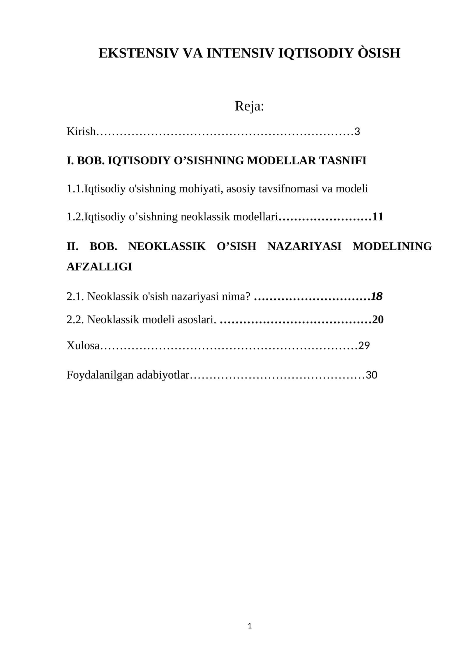 Neoklassik Iqtisodiy O'sish Nazariyasi 1