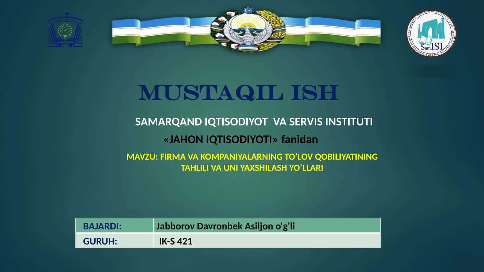 Firma va kompaniyalarning to’lov qobiliyatining tahlili 1
