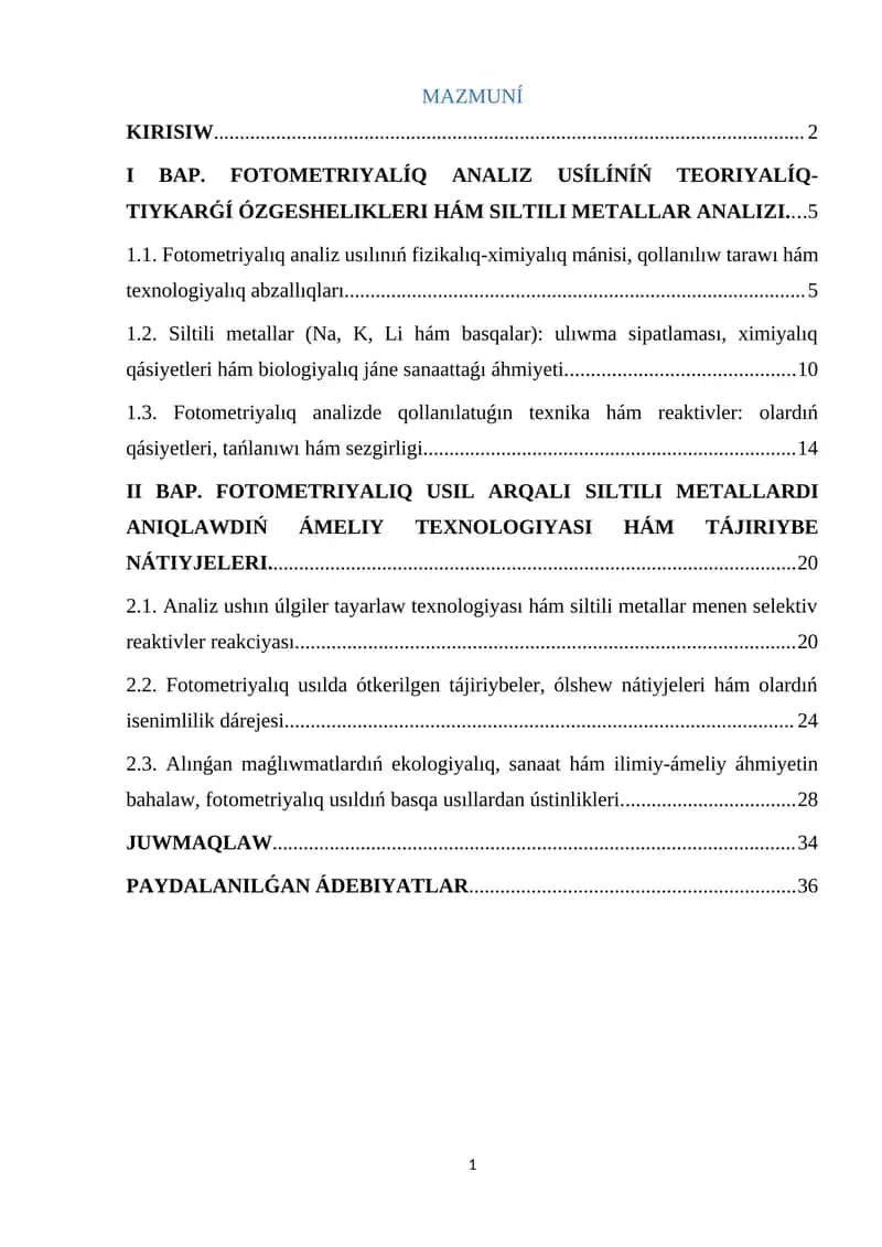 Fotometrik analiz usulida ishqoriy metallarni aniqlash 1