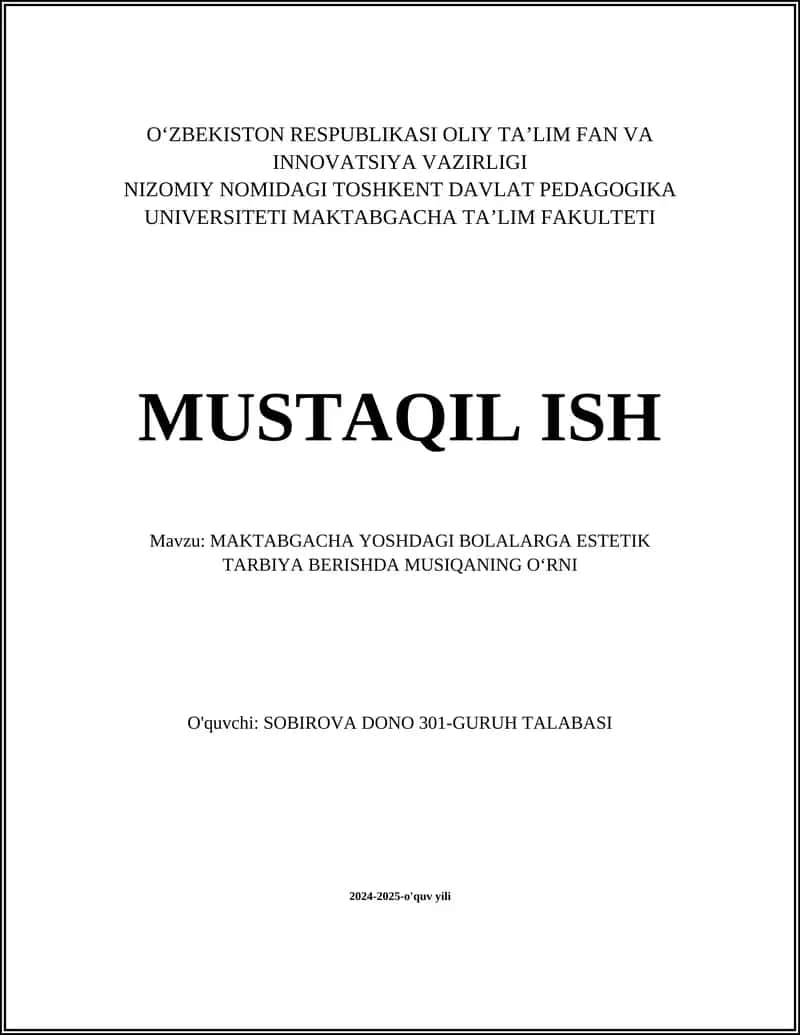 MAKTABGACHA YOSHDAGI BOLALARGA ESTETIK TARBIYA BERISHDA MUSIQANING OʻRNI 1