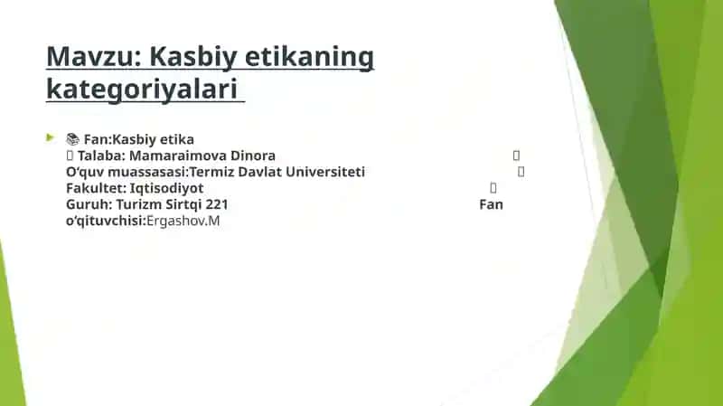 Kasbiy etikaning kategoriyalari 1