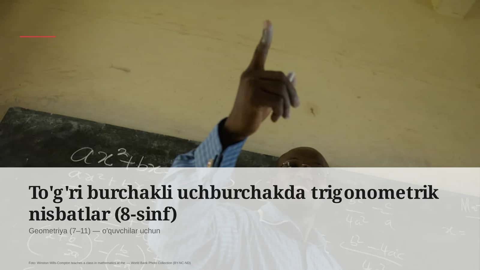 To'g'ri burchakli uchburchakda trigonometrik nisbatlar (8-sinf) 1