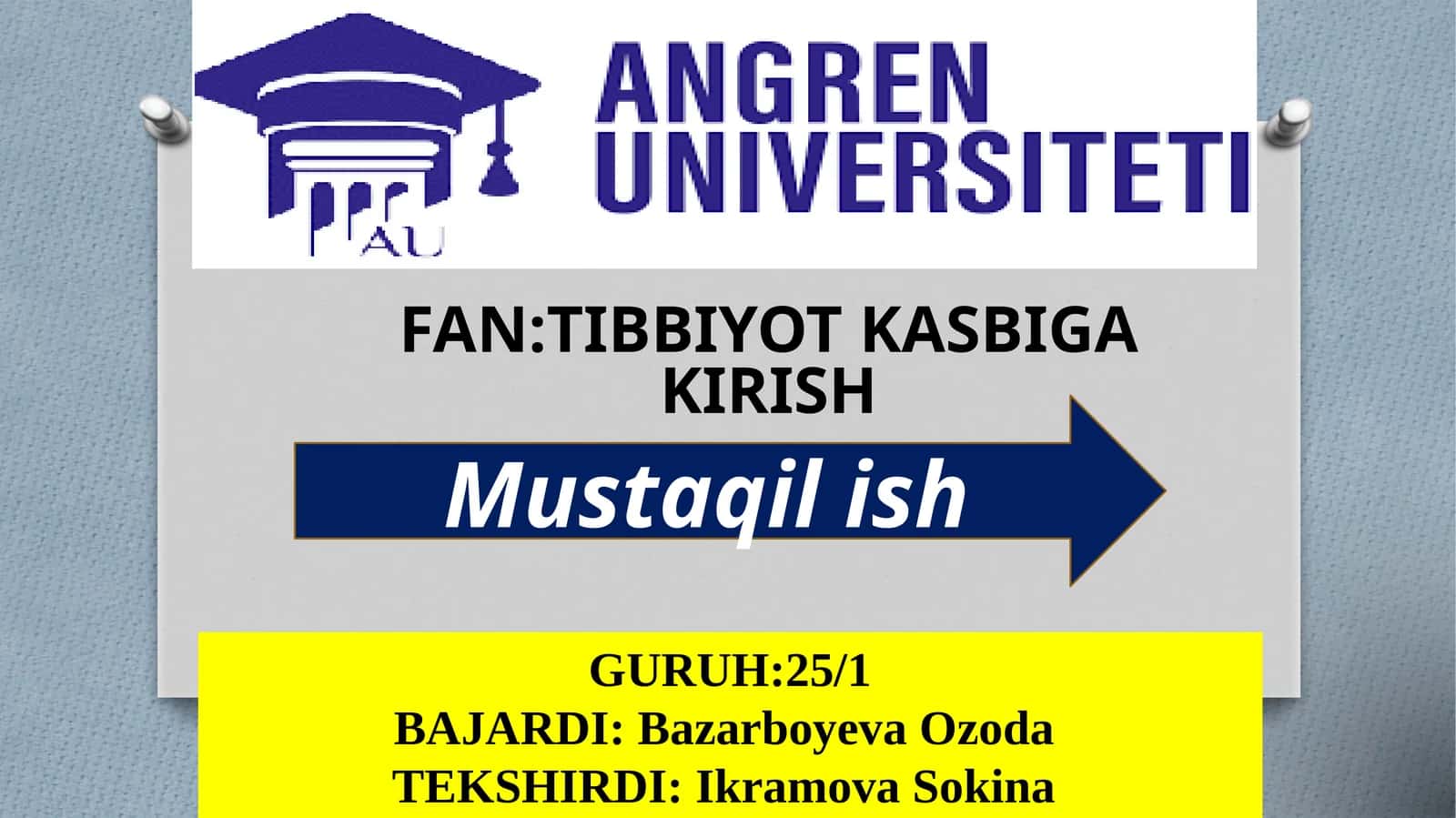 FAN:TIBBIYOT KASBIGAKIRISH 1