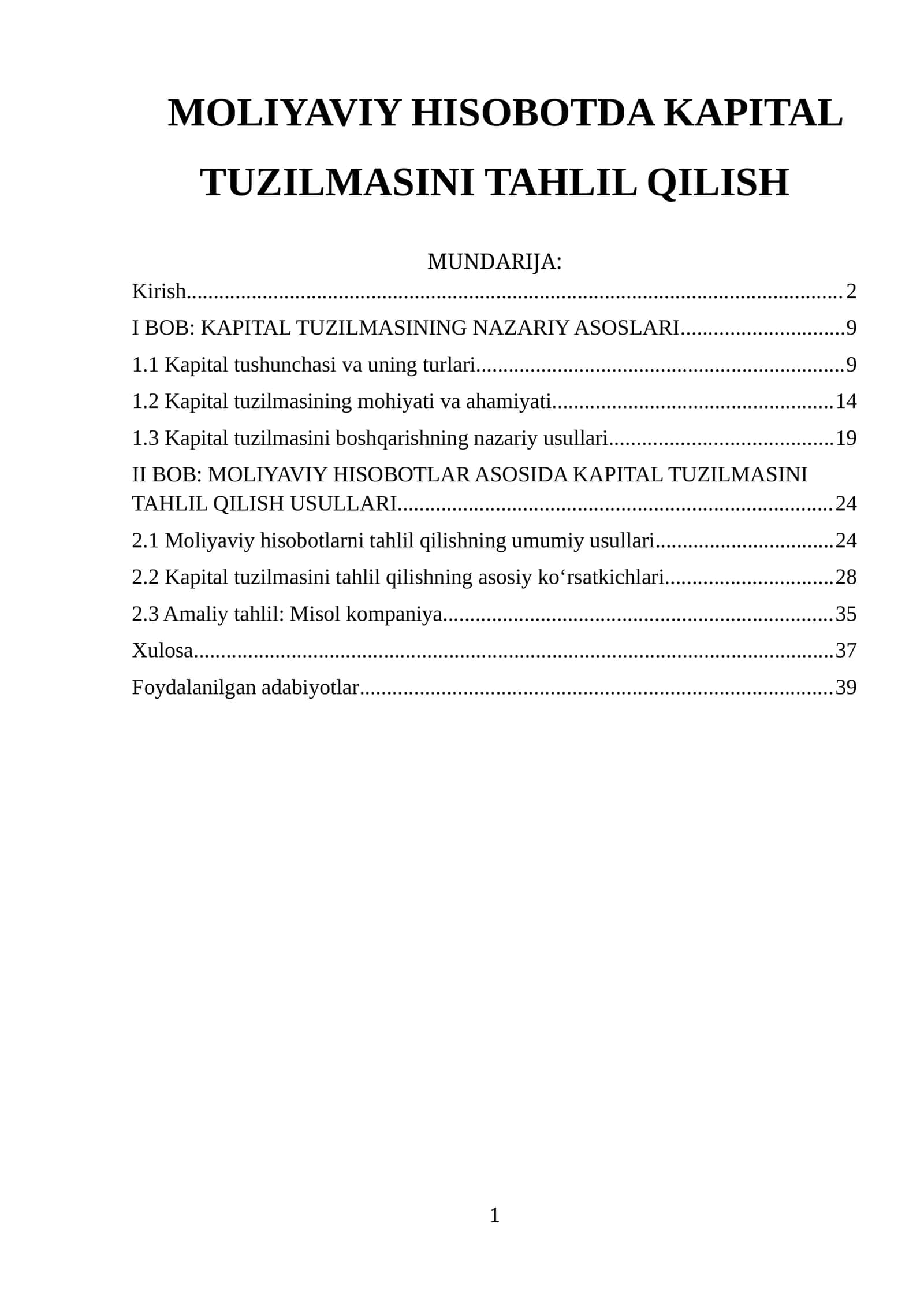 MOLIYAVIY HISOBOTDA KAPITAL TUZILMASINI TAHLIL QILISH 1