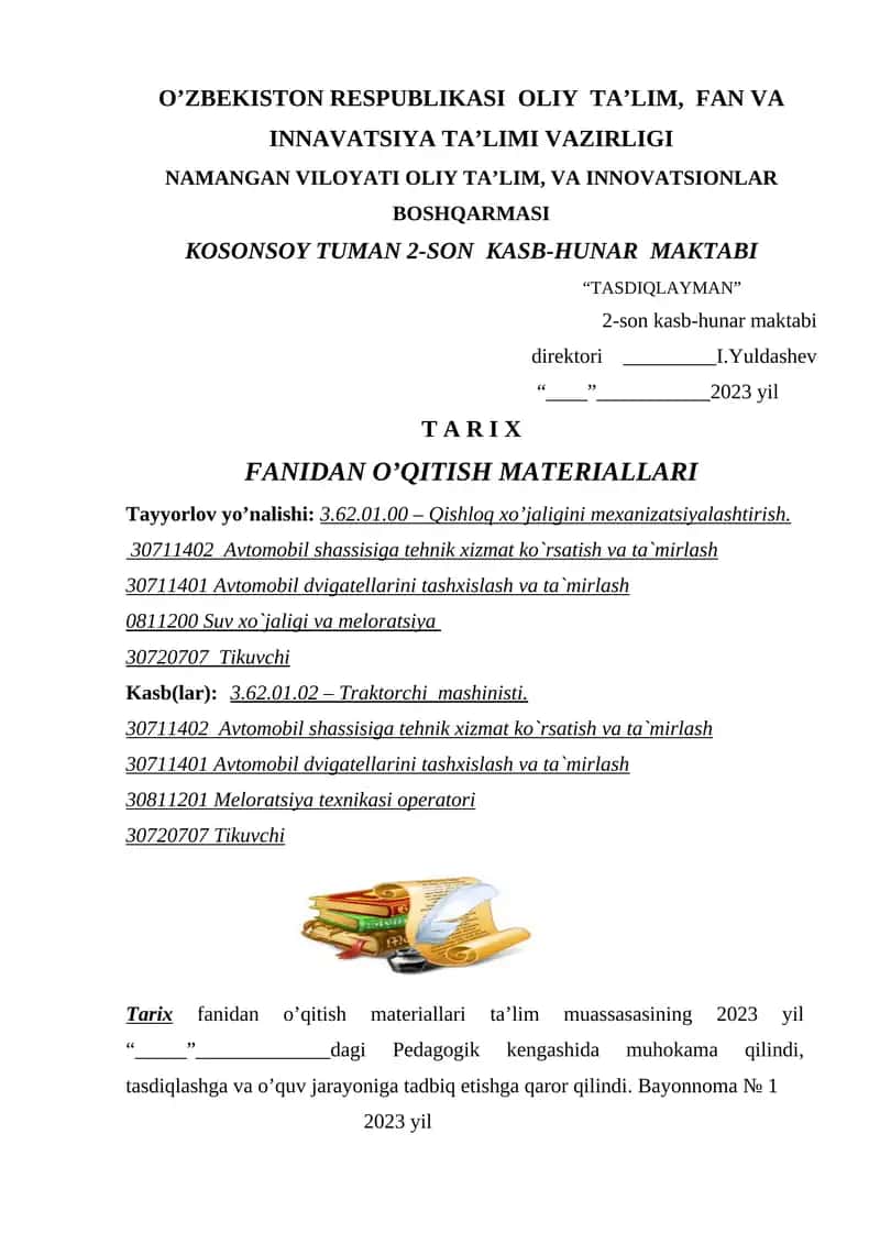 Tarix fanidan o’qitish materiallari 1