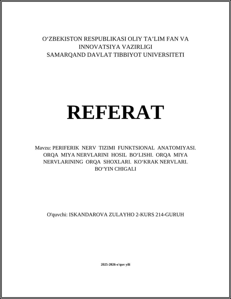 PERIFERIK NERV TIZIMI FUNKTSIONAL ANATOMIYASI 1