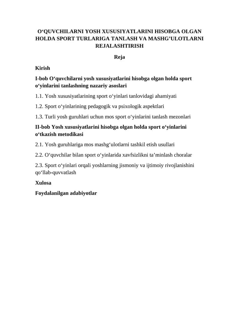 Yosh Xususiyatlarini Hisobga Olgan Holda Sport Oʻyinlari 1