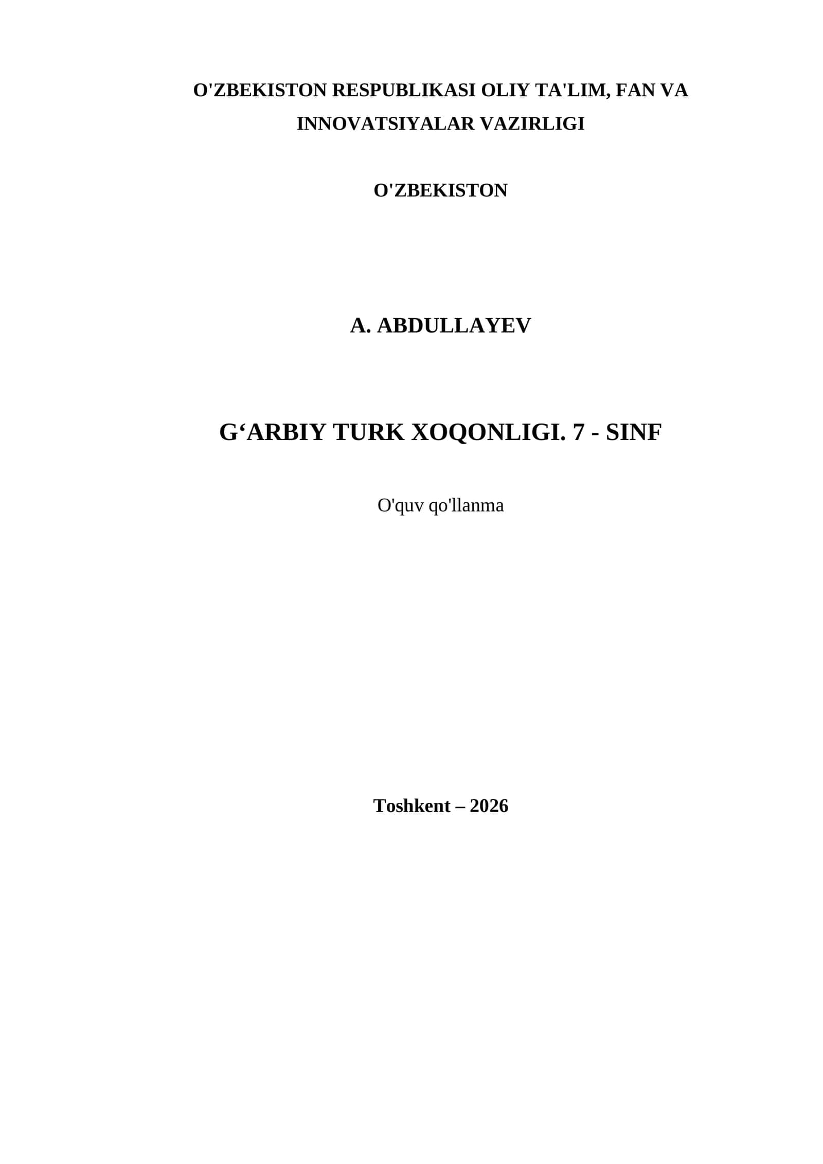 G‘ARBIY TURK XOQONLIGI. 7 - SINF 1