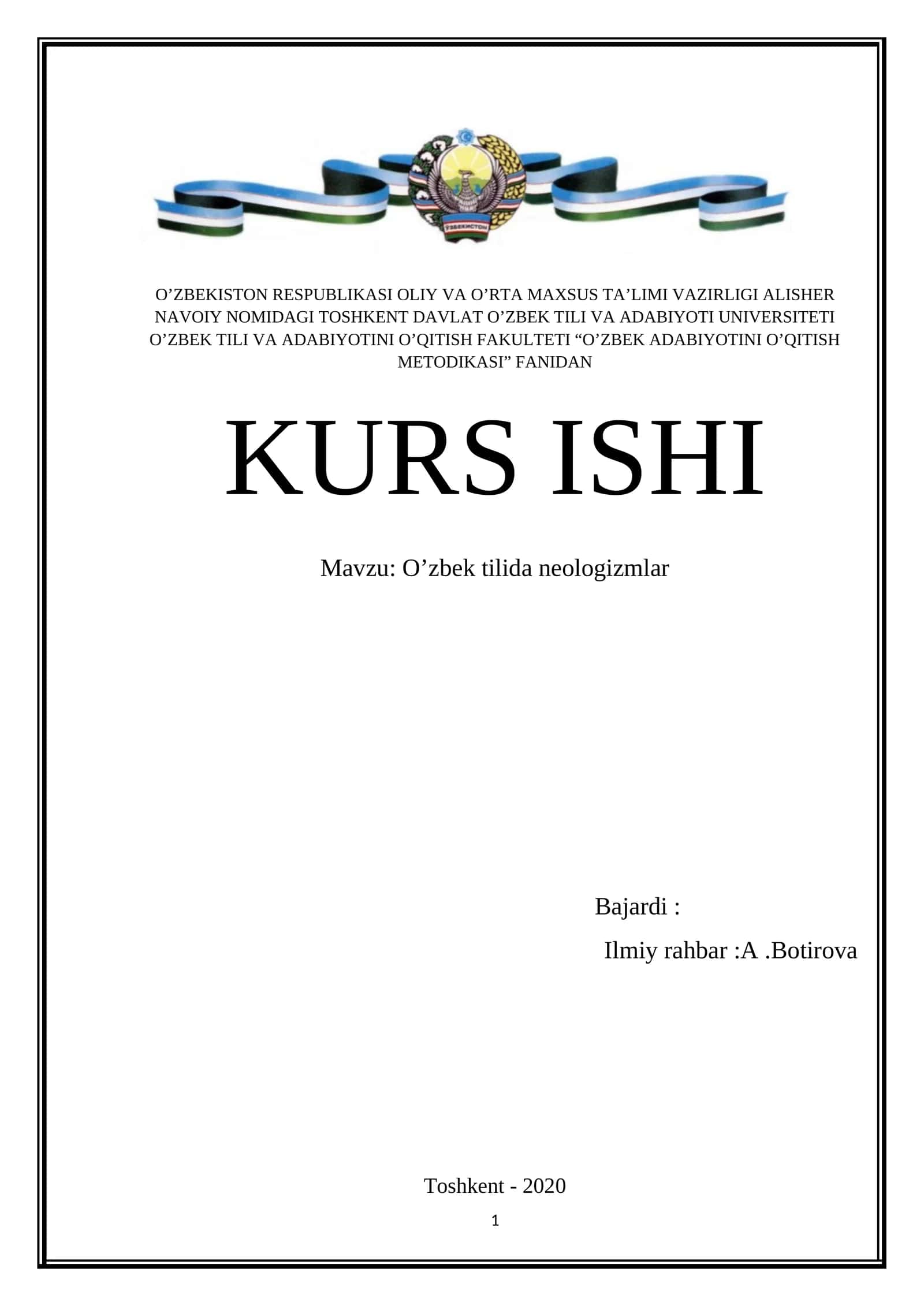 O’zbek tilida neologizmlar kurs ishi 1