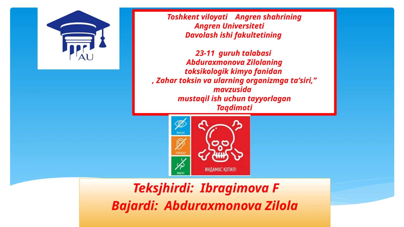Zaharlar, zaharlanish va zaharlarning organizmdagi metabolizmi 1