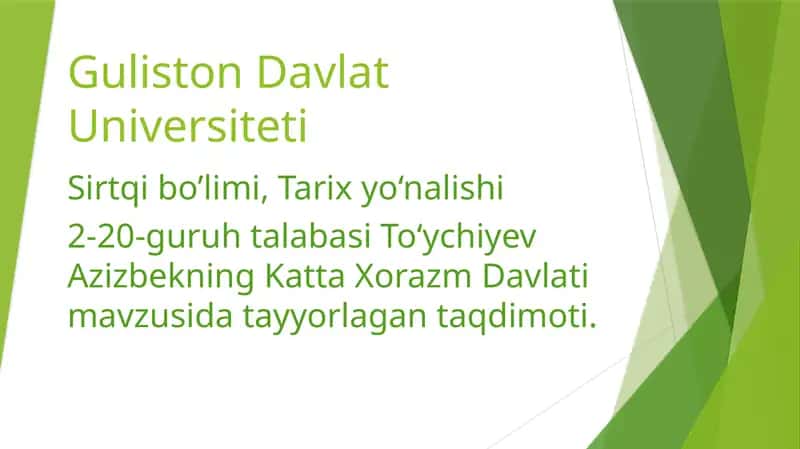 Katta Xorazm Davlati mavzusida taqdimoti 1