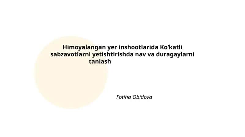 Himoyalangan yer inshootlarida Ko‘katli sabzavotlarni yеtishtirishda nav va duragaylarni tanlash 1