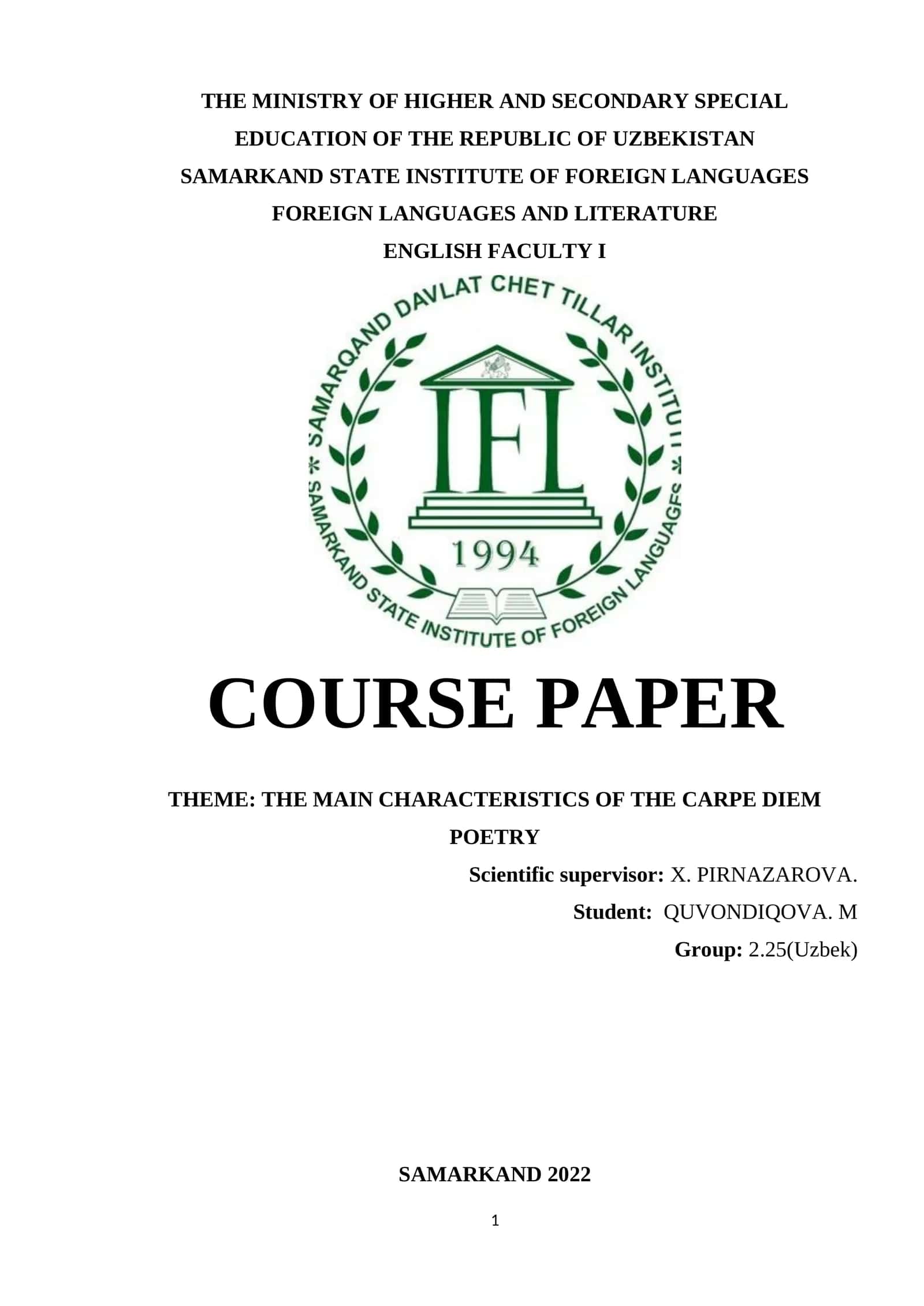 Carpe Diem Poetry Analysis 1