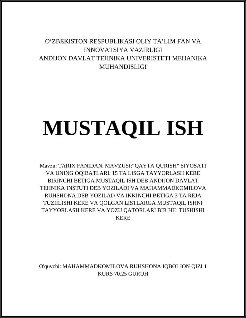 QAYTA QURISH SIYOSATI VA UNING OQIBATLARI 1
