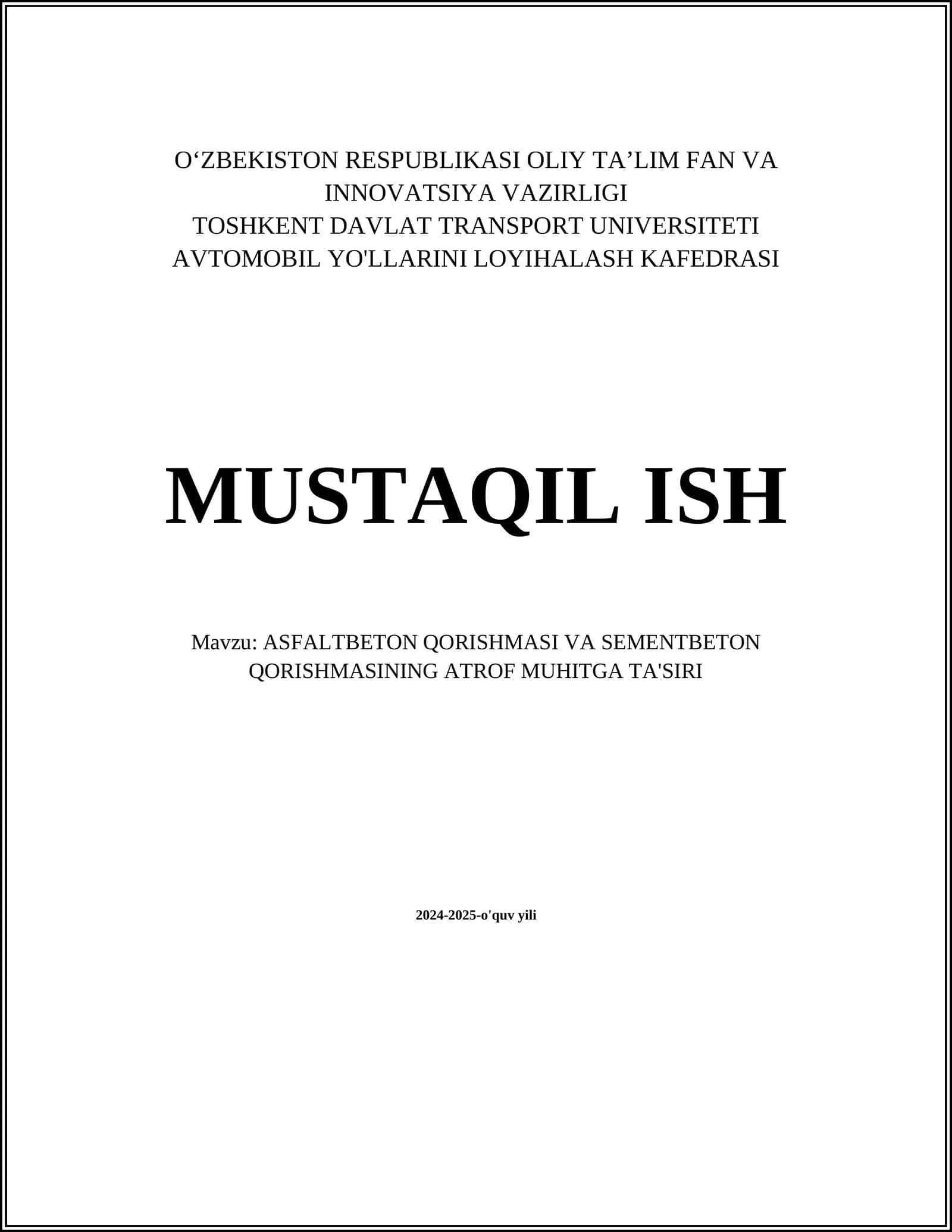 ASFALTBETON QORISHMASI VA SEMENTBETON QORISHMASINING ATROF MUHITGA TA'SIRI 1