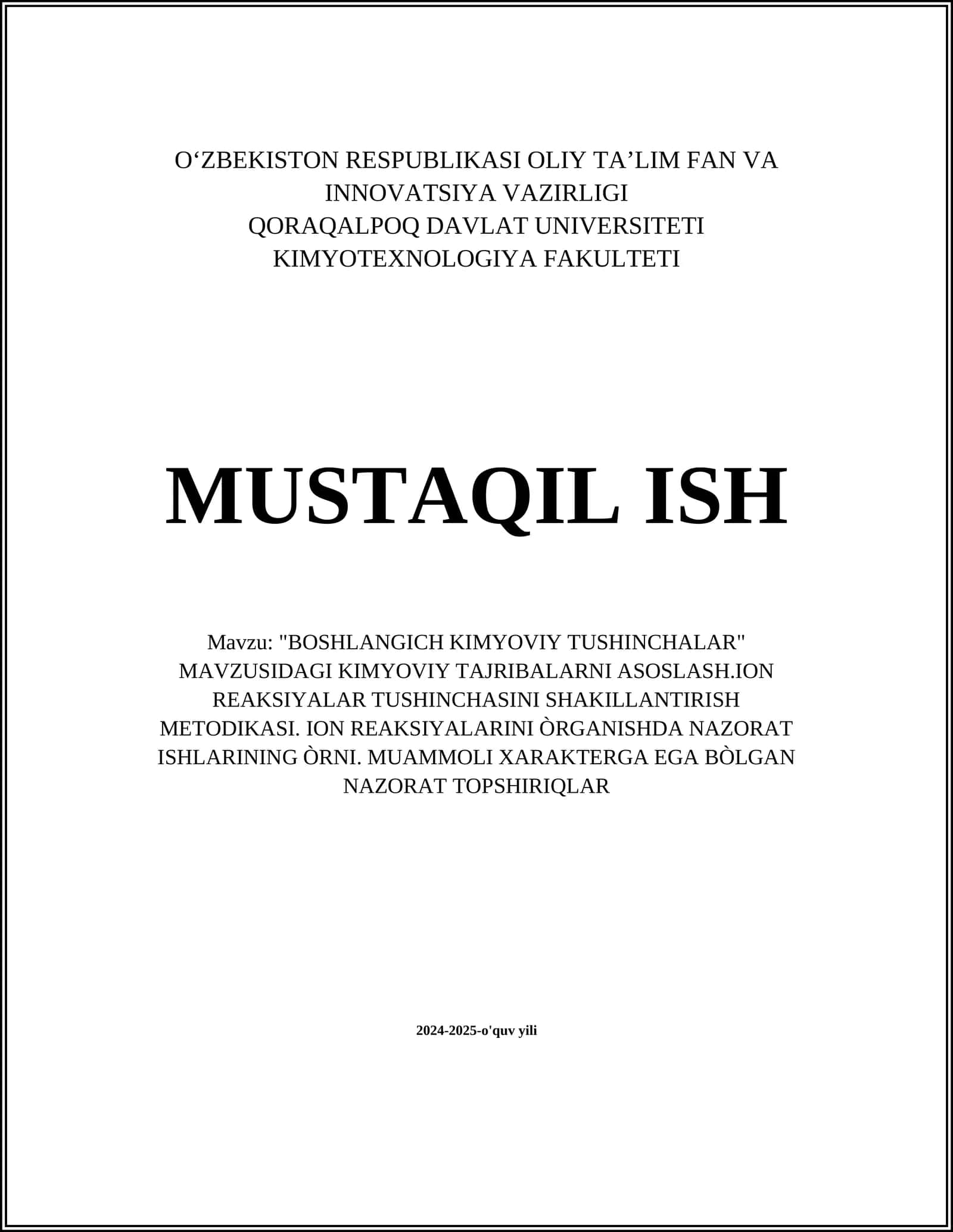 BOSHLANGICH KIMYOVIY TUSHINCHALAR 1