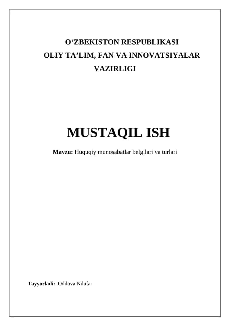 Huquqiy munosabatlar belgilari va turlari 1