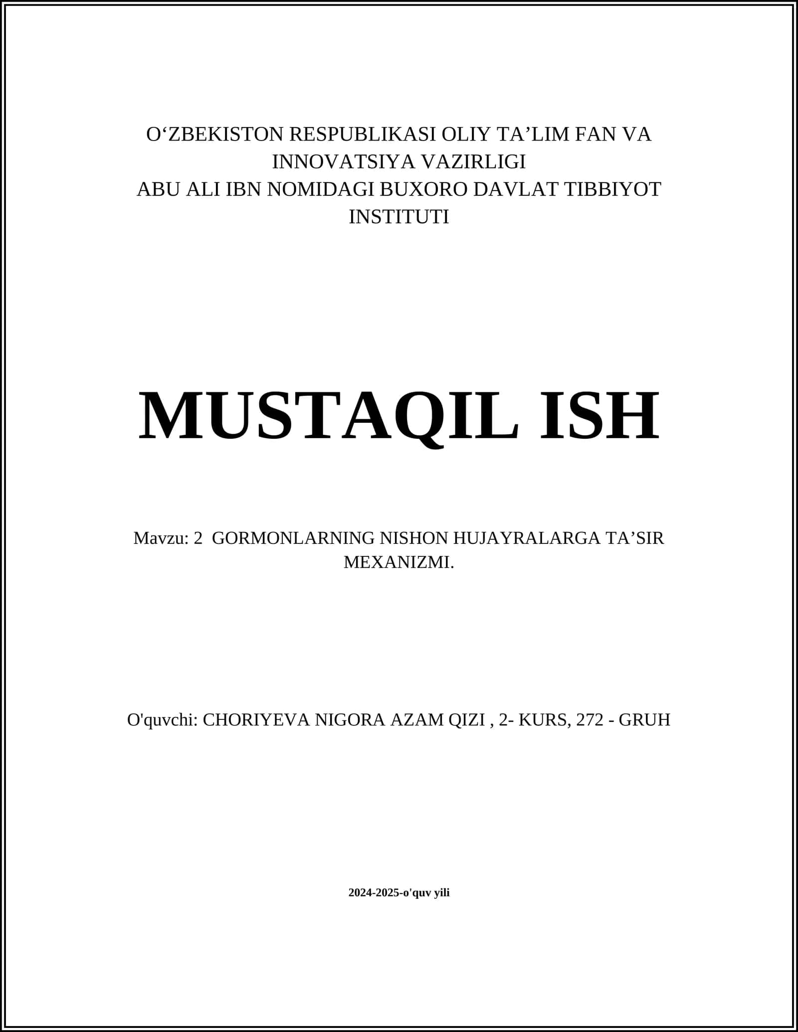 2 GORMONLARNING NISHON HUJAYRALARGA TA’SIR MEXANIZMI 1