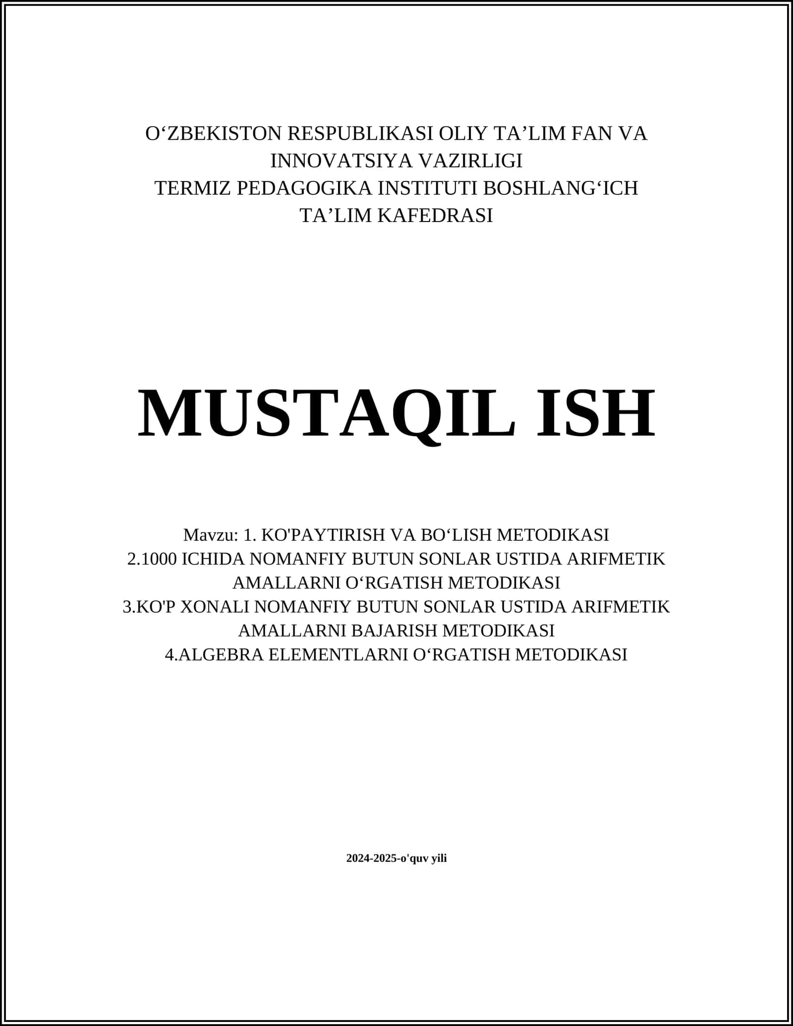 KO'PAYTIRISH VA BOʻLISH METODIKASI 1
