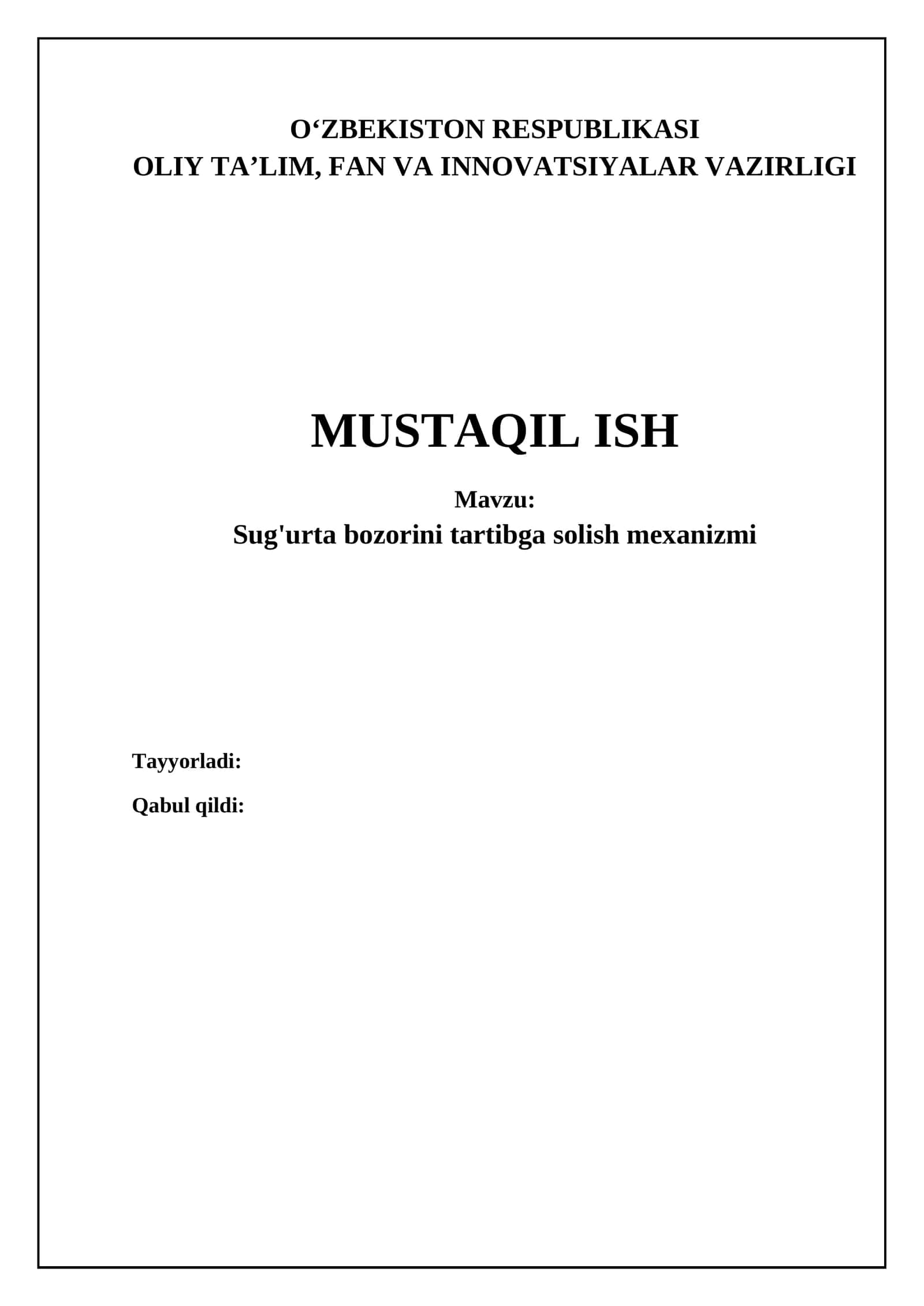 Sug'urta bozorini tartibga solish: Maqsadlar, usullar va organlar 1