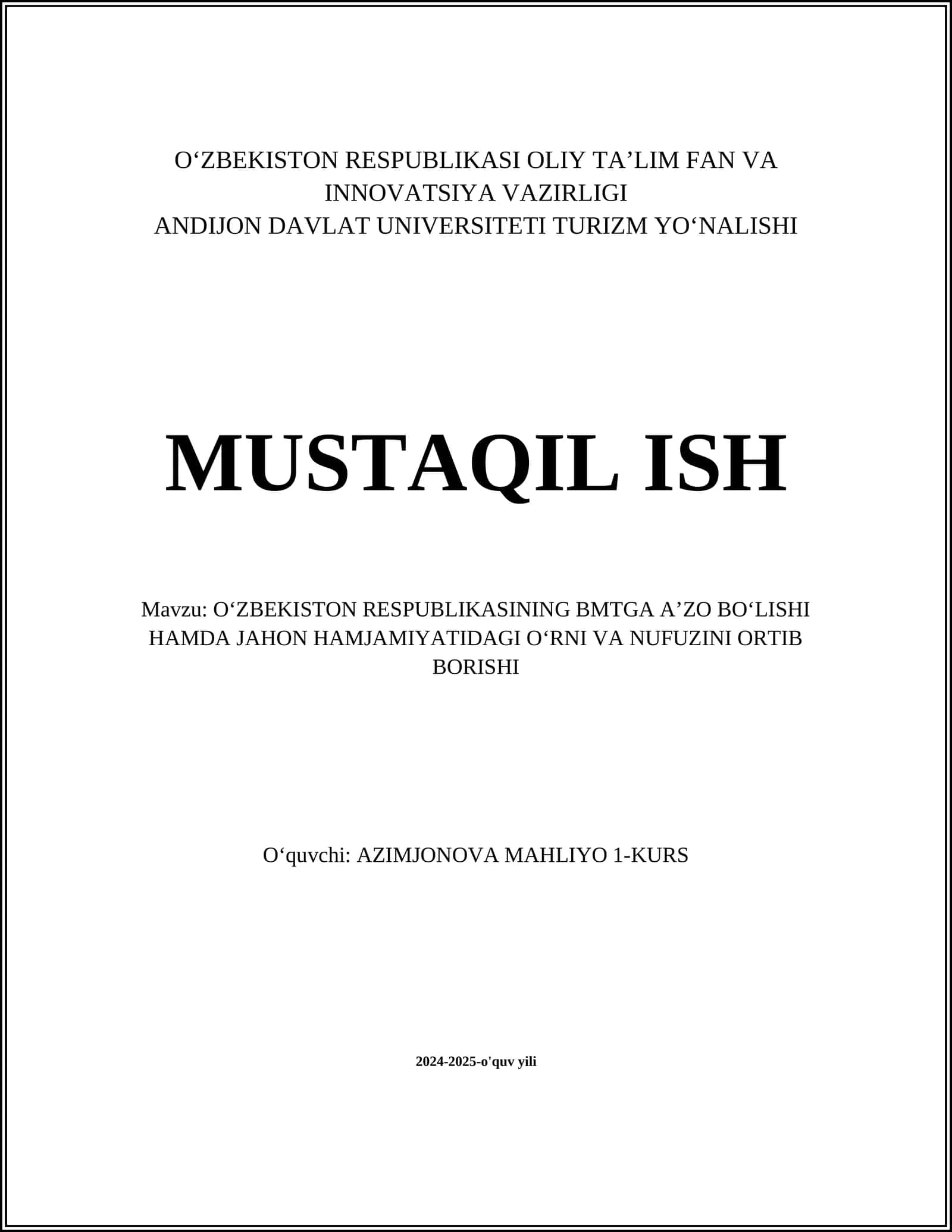 O‘zbekiston Respublikasining BMTga Aʼzo Bo‘lishi Haqida 1