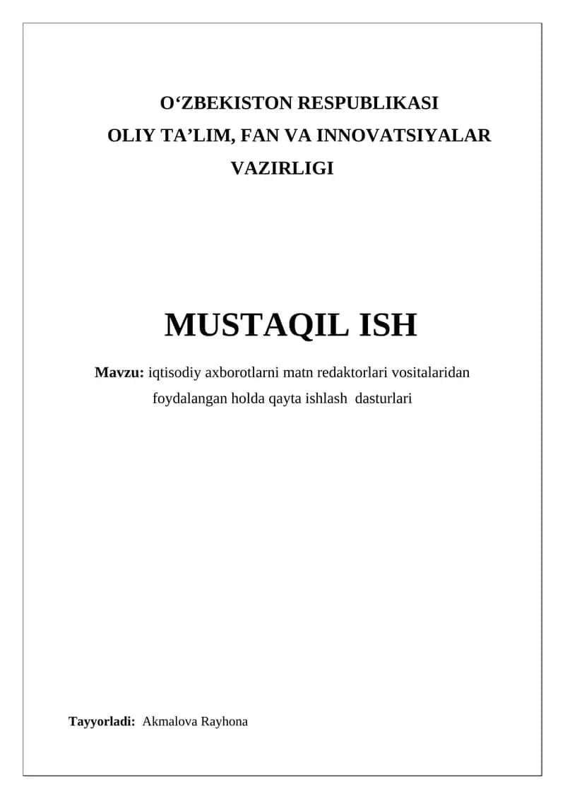 Iqtisodiy axborotlarni matn redaktorlari vositalaridan foydalangan holda qayta ishlash dasturlari 1