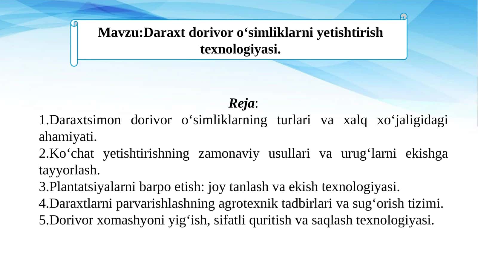 Daraxt dorivor oʻsimliklarni yetishtirish texnologiyasi. 1