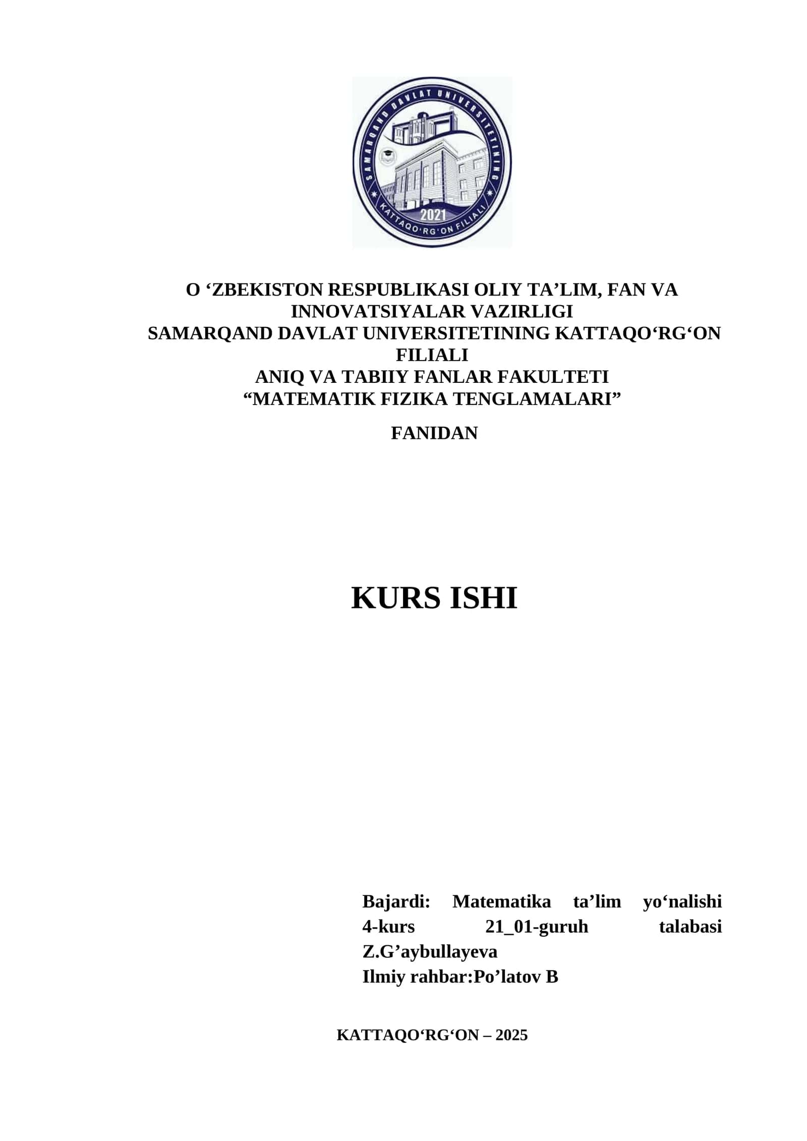 MATIMATIKA FIZIKA TENGLAMALARI 1