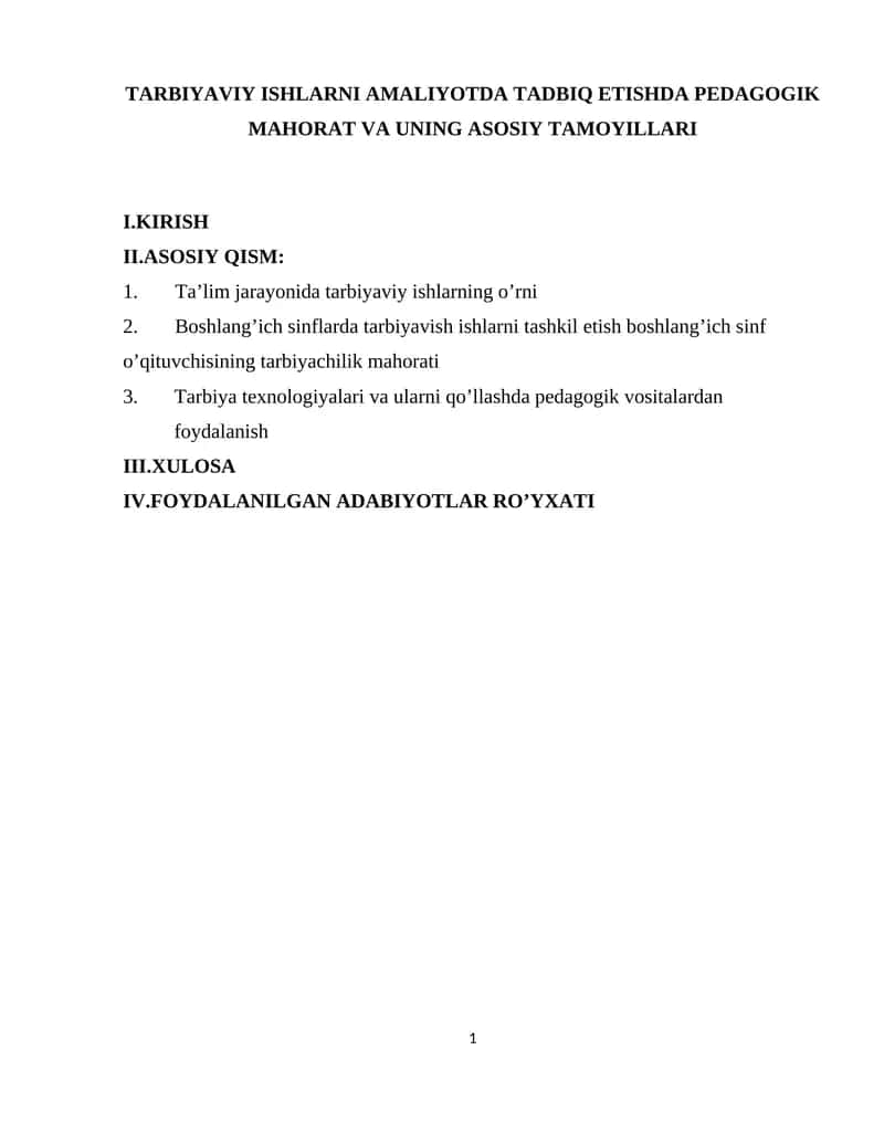 Tarbiyaviy ishlarni amaliyotda tadbiq etishda pedagogik mahorat va uning asosiy tamoyillari 1
