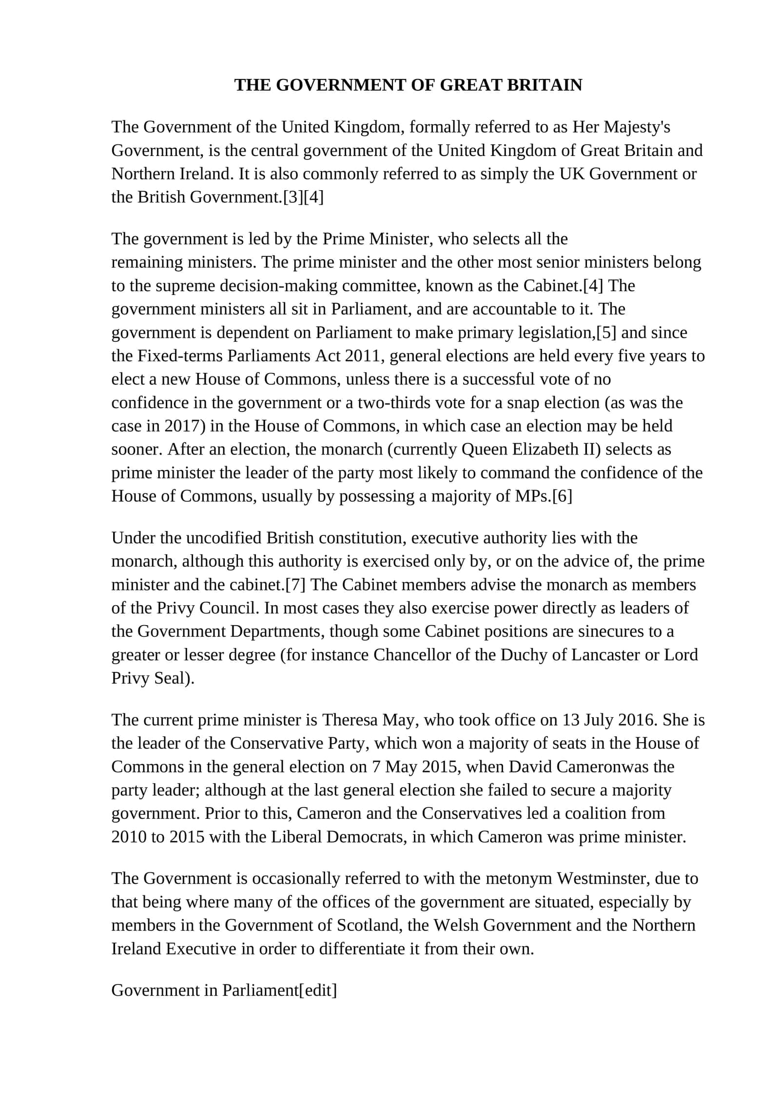 THE GOVERNMENT OF GREAT BRITAIN 1