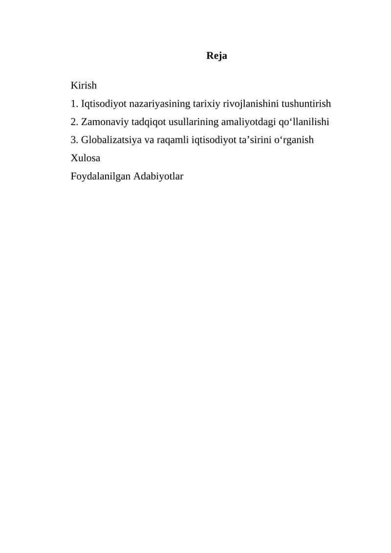 Iqtisodiyot nazariyasi fanining predmeti va tadqiqot uslublarining zamonaviy talqini 1
