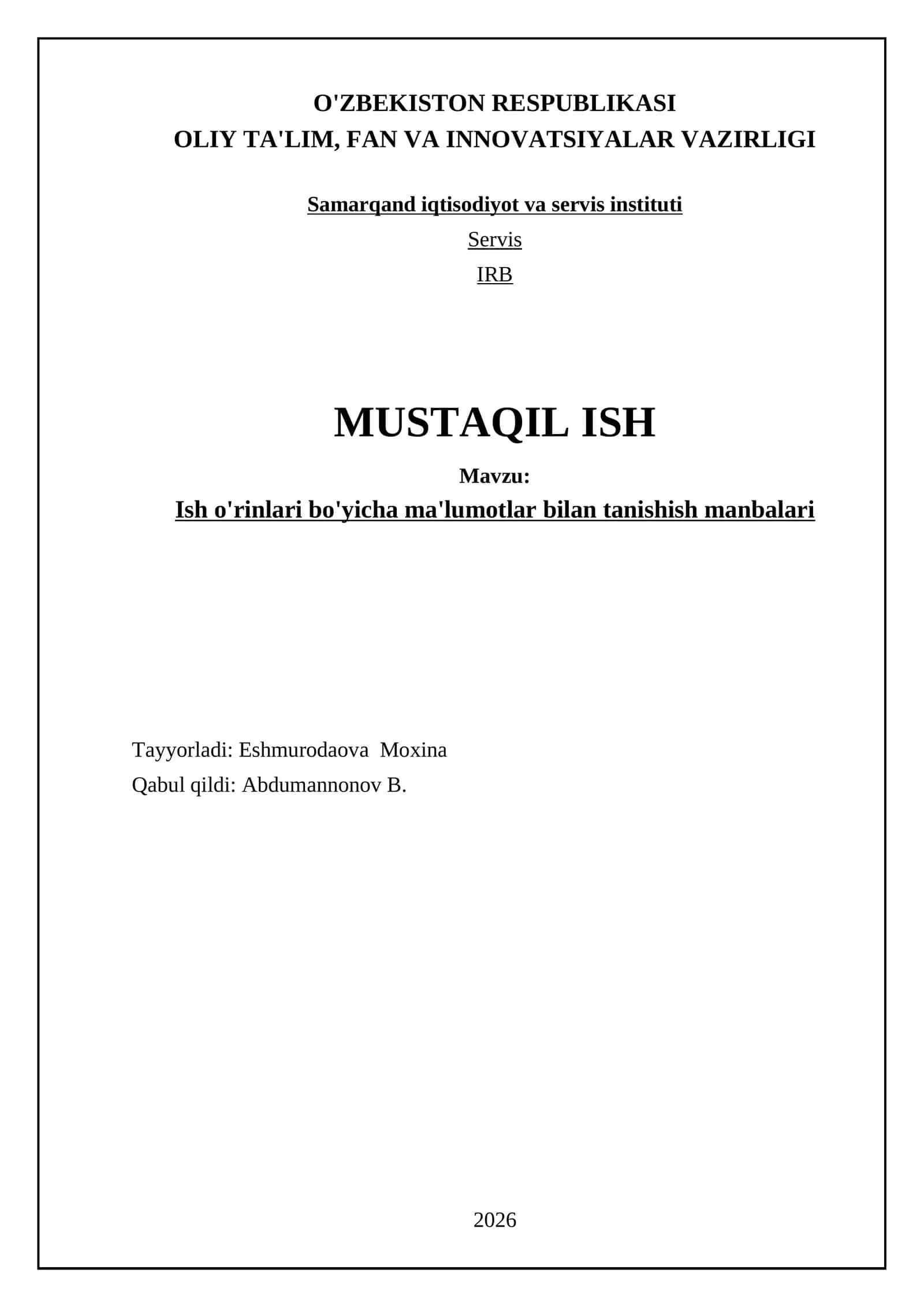 Ish o'rinlari bo'yicha ma'lumotlar bilan tanishish manbalari 1