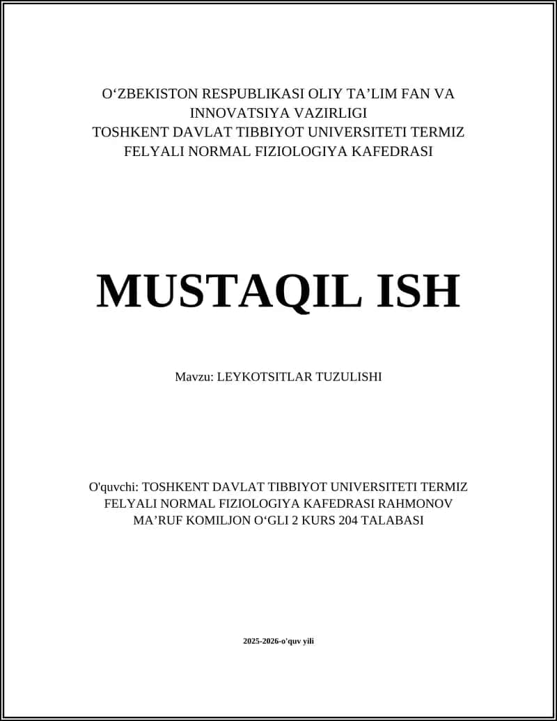 LEYKOTSITLAR TUZULISHI 1