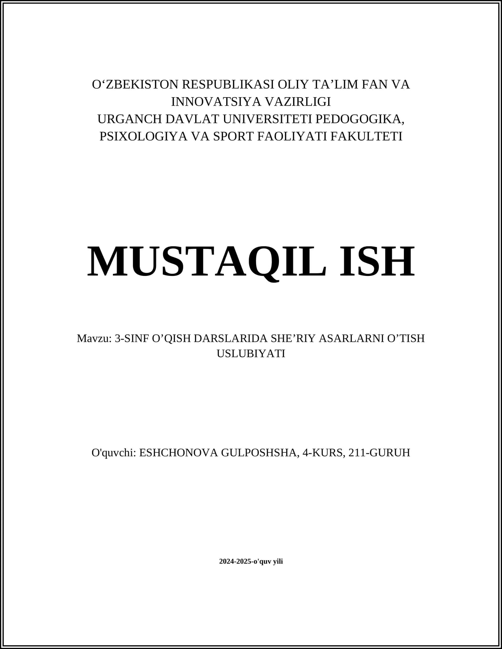3-SINF OʼQISH DARSLARIDA SHEʼRIY ASARLARNI OʼTISH USLUBIYATI 1