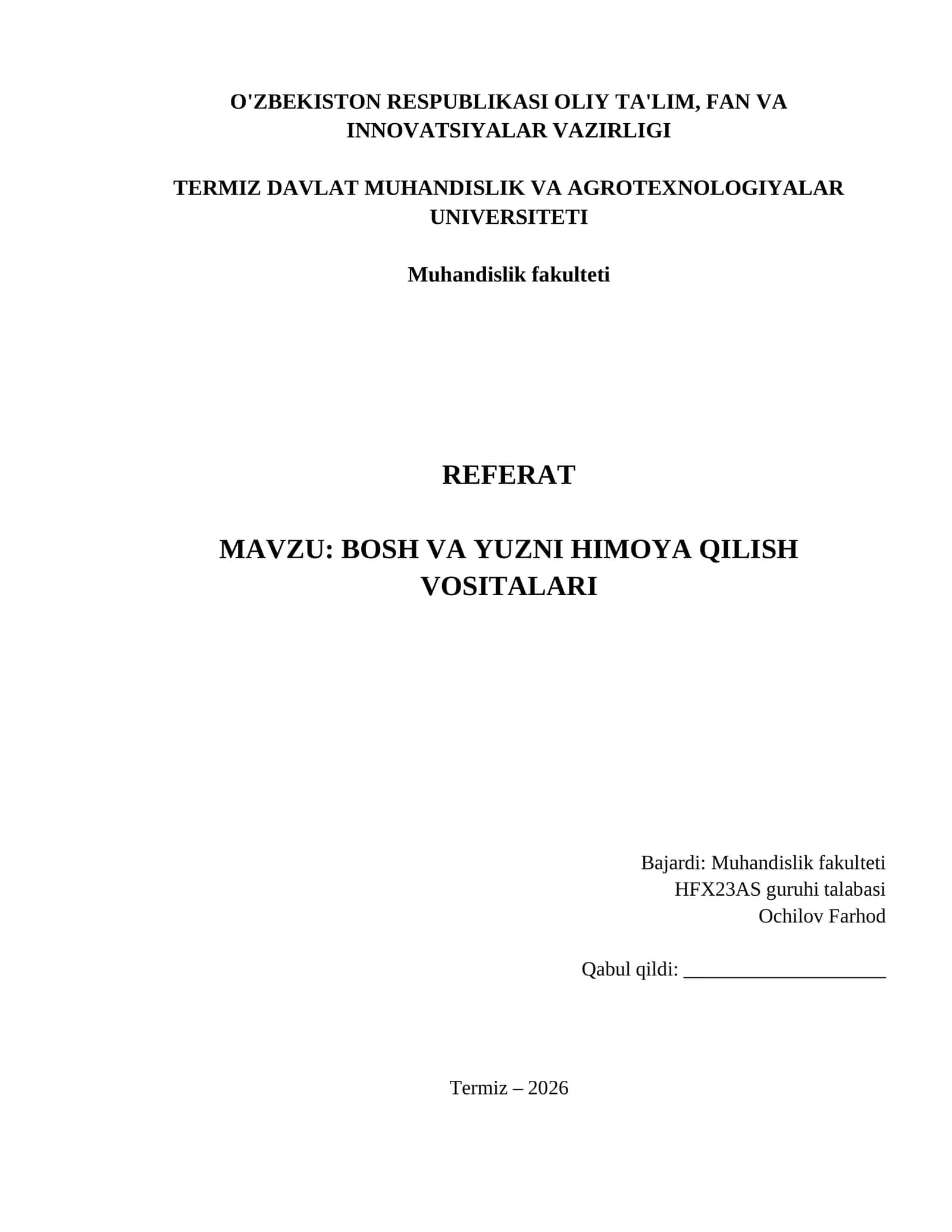 BOSH VA YUZNI HIMOYA QILISH VOSITALARI 1